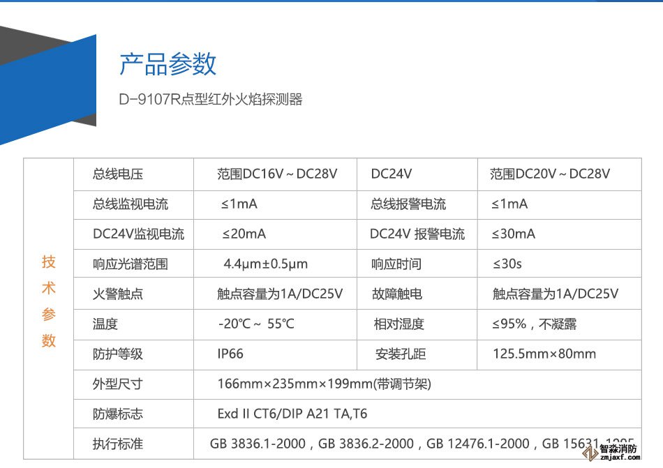 D-9107R防爆點(diǎn)型紅外火焰探測器參數(shù)